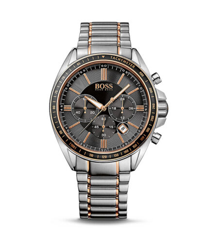 Hugo Boss Chronograph Silver/Roséguld Stål svart urtavla 44mm Herrklocka 1513094
