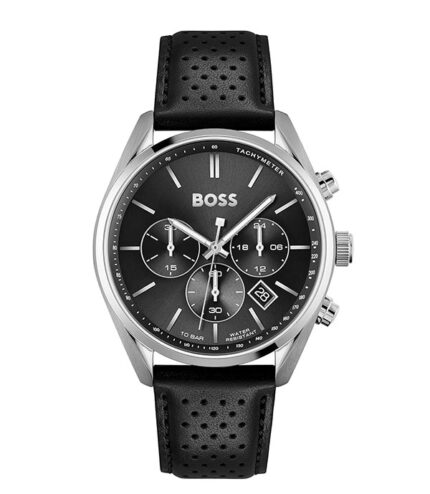 Hugo Boss Champion 1513816 Svart Läder svart urtavla 44mm Herrklocka 1513816