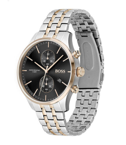 Hugo Boss Associate Silver/Roséguld Stål svart urtavla 40mm Herrklocka 1513840