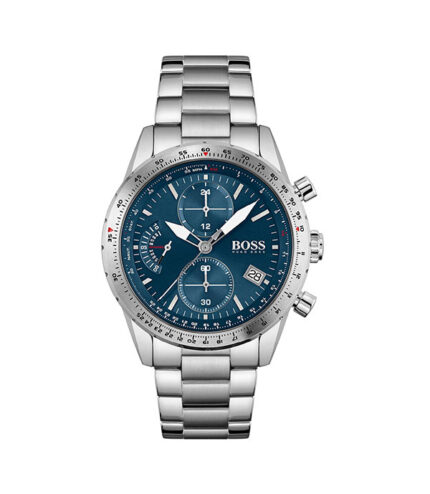 Hugo Boss Pilot Silver Stål blå urtavla 44mm Herrklocka 1513850