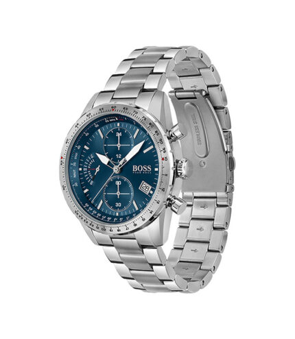 Hugo Boss Pilot Silver Stål blå urtavla 44mm Herrklocka 1513850