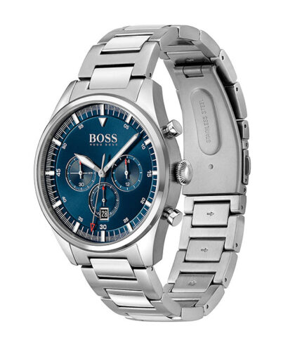 Hugo Boss Pioneer Silver Stål blå urtavla 44mm Herrklocka 1513867