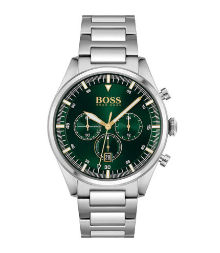 Hugo Boss Pioneer 1513868 Silver Stål grön urtavla 44mm Herrklocka 1513868