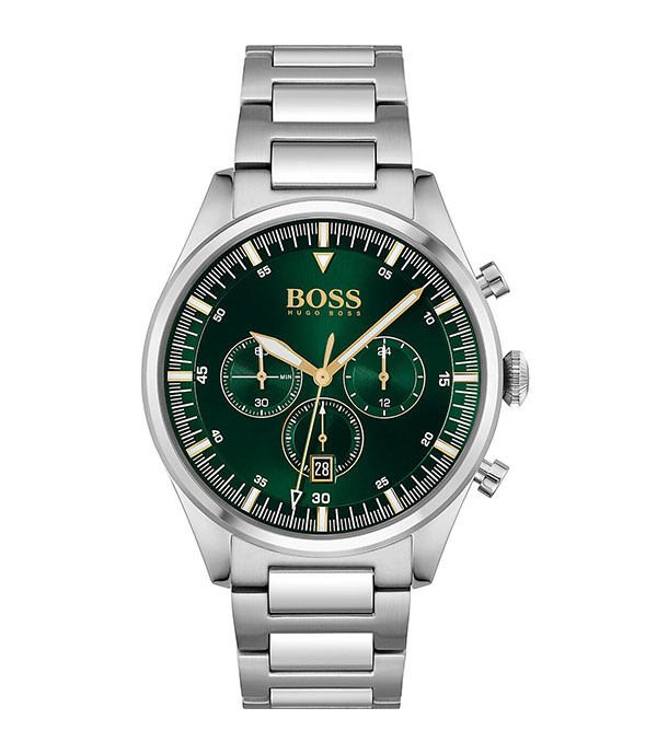 Hugo Boss Pioneer 1513868 Silver Stål grön urtavla 44mm Herrklocka 1513868