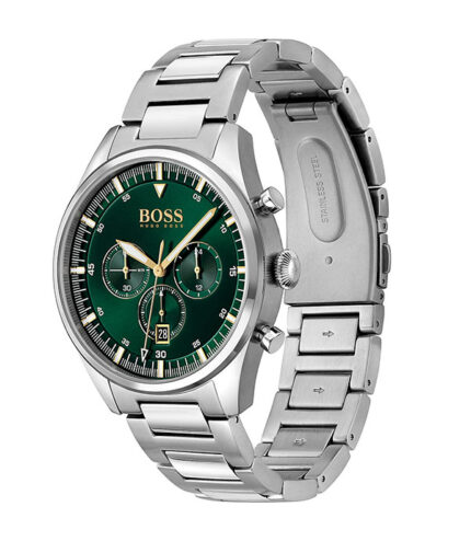 Hugo Boss Pioneer Silver Stål grön urtavla 44mm Herrklocka 1513868