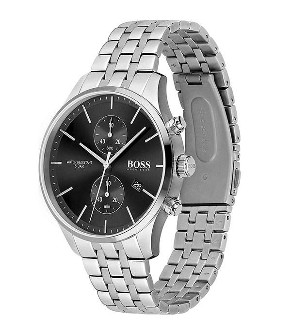 Hugo Boss Associate Silver Stål svart urtavla 42mm Herrklocka 1513869