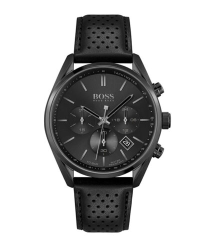 BOSS Champion 1513880 Svart Läder svart urtavla 44mm Herrklocka