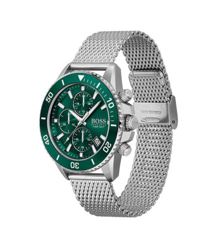 Hugo Boss Admiral Silver Stål grön urtavla 44mm Herrklocka 1513905