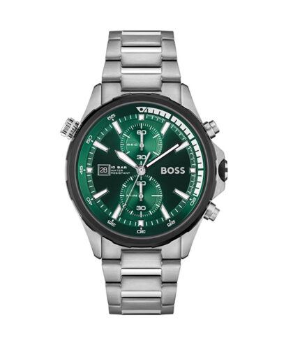 BOSS Globetrotter Globetrotter Silver Stål grön urtavla 44mm Herrklocka 1513930