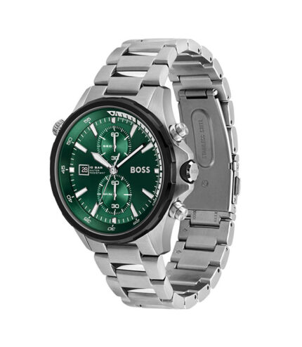 BOSS Globetrotter Globetrotter Silver Stål grön urtavla 44mm Herrklocka 1513930