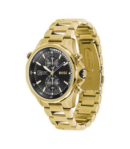 Hugo Boss Globetrotter Guld Stål svart urtavla 44mm Herrklocka 1513932