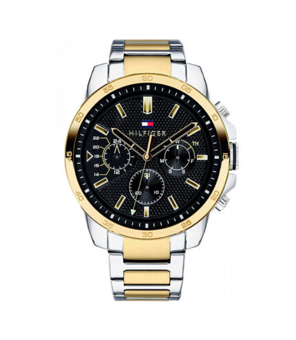 Tommy Hilfiger Decker Silver Guld Stål Svart urtavla 46mm Herrklocka 1791559