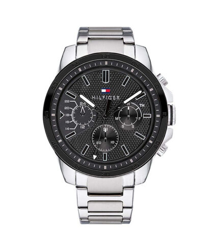 Tommy Hilfiger Silver Stål Svart Urtavla 46mm Herrklocka 1791564