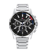 Tommy Hilfiger Mason Silver Stål Svart Urtavla 44mm Herrklocka 1791936