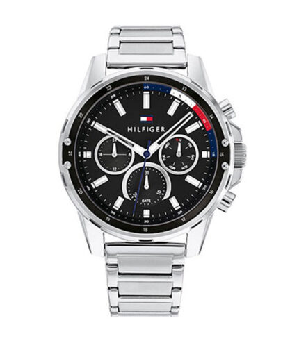 Tommy Hilfiger Mason Silver Stål Svart Urtavla 44mm Herrklocka 1791936