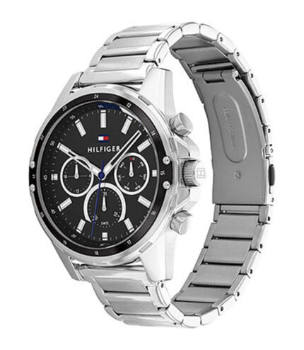 Tommy Hilfiger Mason Silver Stål Svart Urtavla 44mm Herrklocka 1791936