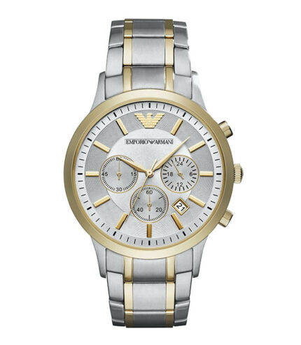 Emporio Armani Renato Silver/Guld Stål vit urtavla 43mm Herrklocka AR11076