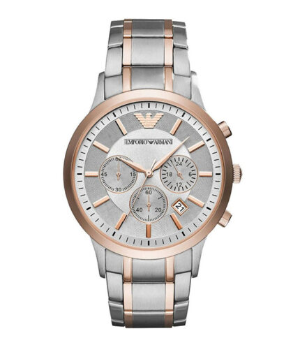 Emporio Armani Renato Silver/Roséguld Stål vit urtavla 43mm Herrklocka AR11077