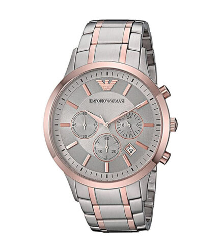 Emporio Armani Renato Silver/Roséguld Stål vit urtavla 43mm Herrklocka AR11077
