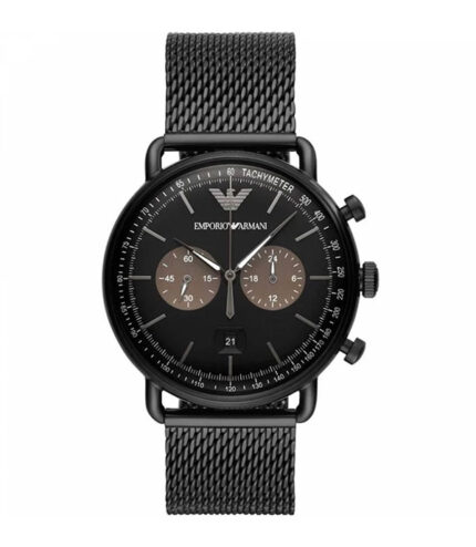 Emporio Armani Aviator Svart Stål svart urtavla 44mm Herrklocka AR11142