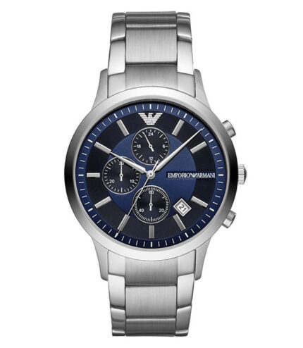 Emporio Armani Renato Silver Stål blå urtavla 43mm Herrklocka AR11164