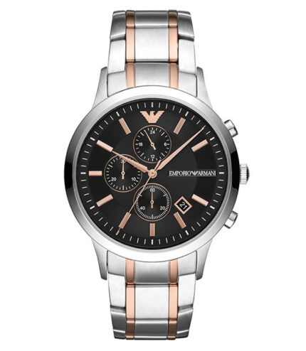 Emporio Armani Renato Silver/Roséguld Stål Svart Urtavla 43mm AR11165
