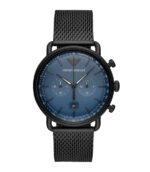Emporio Armani Aviator Svart Stål blå urtavla 44mm Herrklocka AR11201