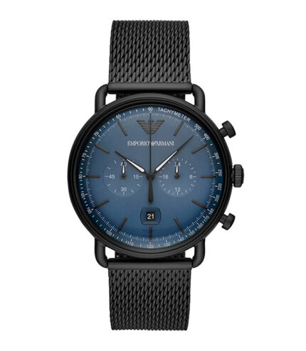 Emporio Armani Aviator Svart Stål blå urtavla 44mm Herrklocka AR11201