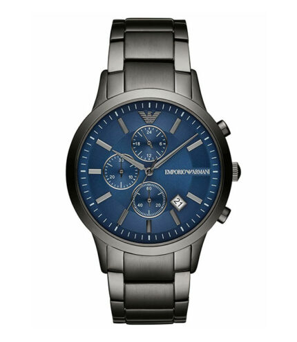 Emporio Armani Renato Svart Stål blå urtavla 43mm Herrklocka AR11215