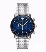 Emporio Armani Aviator Silver Stål blå urtavla 42mm Herrklocka AR11238