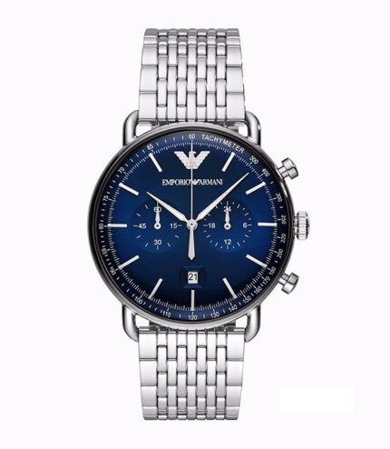 Emporio Armani Aviator Silver Stål blå urtavla 42mm Herrklocka AR11238
