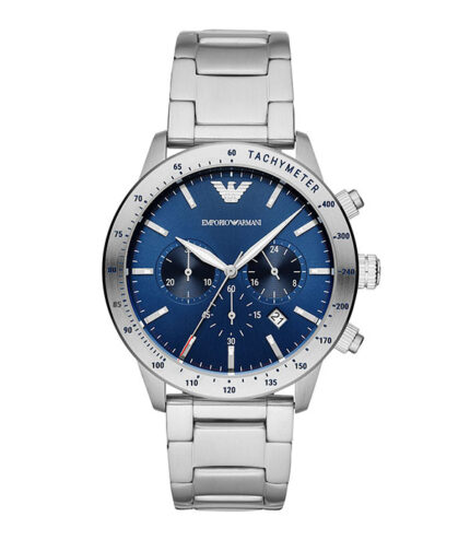 Emporio Armani Mario Silver Stål blå urtavla 43mm Herrklocka AR11306