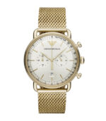 Emporio Armani Aviator Guld Stål vit urtavla 43mm Herrklocka AR11315