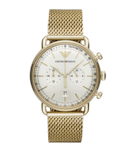 Emporio Armani Aviator Guld Stål vit urtavla 43mm Herrklocka AR11315