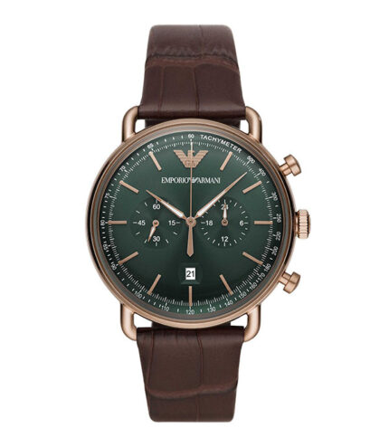 Emporio Armani Aviator Brun Läder grön urtavla 43mm Herrklocka AR11334