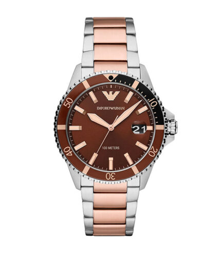 Emporio Armani Diver Silver/Roséguld Stål svart urtavla 42mm Herrklocka AR11340