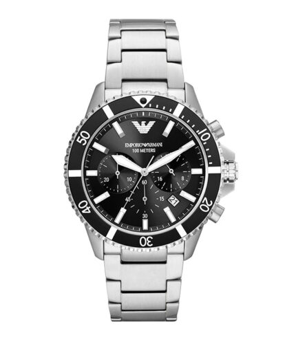 Emporio Armani Diver Silver Stål svart urtavla 43mm Herrklocka AR11360