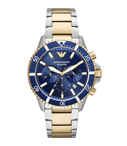 Emporio Armani Diver Silver/Guld Stål blå urtavla 43mm Herrklocka AR11362