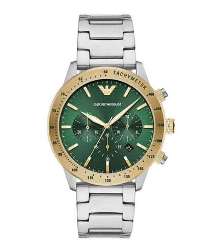 Emporio Armani Mario Silver Stål grön urtavla 44mm Herrklocka AR11454