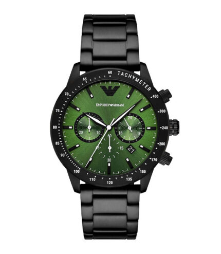 Emporio Armani Mario Svart Stål grön urtavla 44mm Herrklocka AR11472