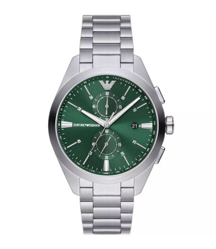 Emporio Armani Claudio Silver Stål grön urtavla 44mm Herrklocka AR11480