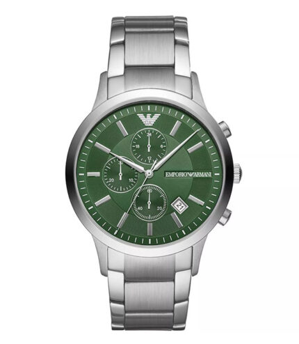 Emporio Armani Renato Silver Stål grön urtavla 43 mm Herrklocka AR11507