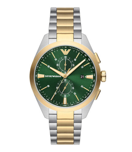 Emporio Armani Claudio Silver/Guld Stål grön urtavla 43mm Herrklocka AR11511