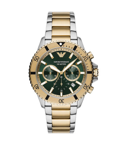 Emporio Armani Diver Silver/Guld Stål Grön urtavla 43mm Herrklocka AR11586