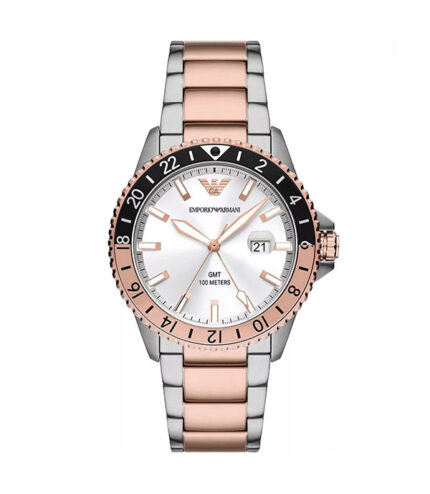 Emporio Armani Diver Silver/Roséguld Stål Vit urtavla 42mm Herrklocka AR11591