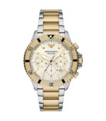 Emporio Armani Diver Silver/Guld Stål Beige Urtavla 43mm Herrklocka AR11606