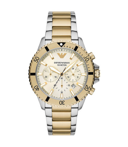 Emporio Armani Diver Silver/Guld Stål Beige Urtavla 43mm Herrklocka AR11606