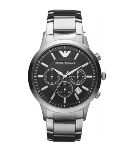 Emporio Armani Renato AR2434 Silver Stål svart urtavla 43mm Herrklocka AR2434