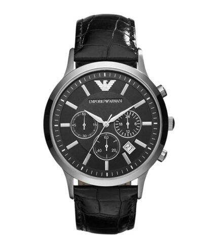 Emporio Armani Renato Svart Läder svart urtavla 43mm Herrklocka AR2447