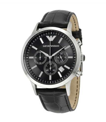 Emporio Armani Renato Svart Läder svart urtavla 43mm Herrklocka AR2447